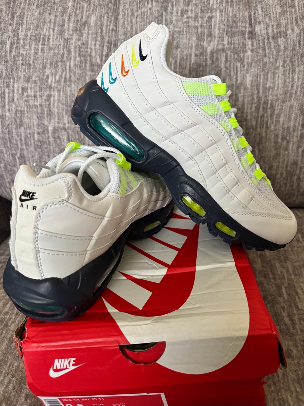 Size - 9.5 Nike Air Max 95 White with Neon Accents - Men's Shoes
